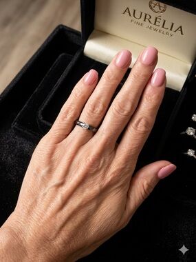 Aurelia Solitaire Crystal on Black Faceted Enameled Ring 💍 7